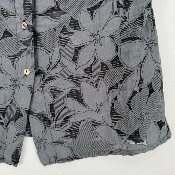 Cut Loose Floral Button Up Shirt Womens M Gray Mature Sheer Lazer Cut Hawiian - Picture 2 of 9